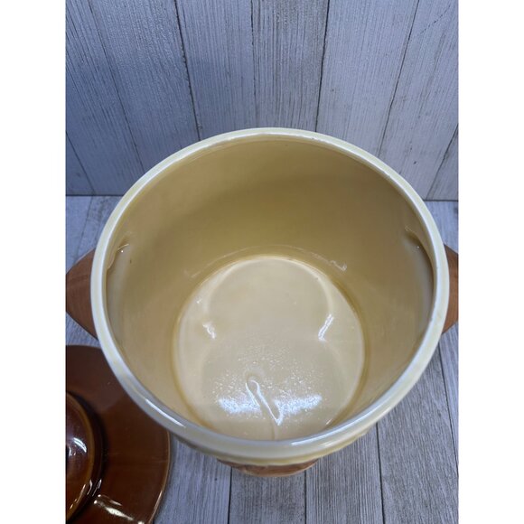 Vtg Pot Belly Stove Design Ceramic Cookie Jar Cannister with Brown Lid 9" Tall - Picture 5 of 10